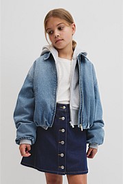 Teen Denim Pleated Bomber