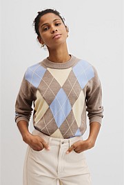Merino Long Sleeve Argyle Knit