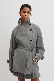 Wool Blend Funnel Check Jacket