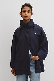 Wool Blend Tailored Funnel Coat