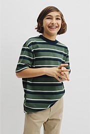 Teen Australian Cotton Relaxed Stripe Short Sleeve T-Shirt