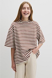 Teen Australian Cotton Blend Short Sleeve Oversized Stripe T-Shirt