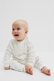 Organically Grown Cotton Blend Pointelle Pull On Pant