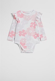 Organically Grown Cotton Blend Pointelle Frill Bodysuit