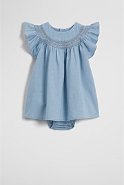 Organically Grown Cotton Sleeveless Chambray Romper Dress