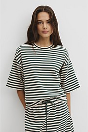 Australian Cotton Blend Stripe Boxy T-Shirt