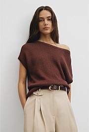 Organically Grown Cotton Asymmetric Tape Knit T-Shirt