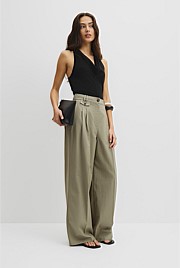 Cotton Blend Pleat Front Pant