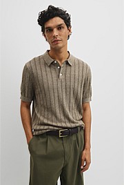 Linen Cotton Stripe Knit Polo
