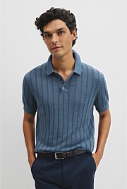 Linen Cotton Stripe Knit Polo
