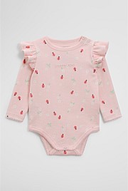 Organically Grown Cotton Blend Pointelle Frill Bodysuit