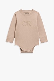 Organically Grown Cotton Puff Logo Long Sleeve Bodysuit