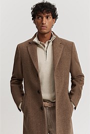 Recycled Wool Blend Herringbone Crombie