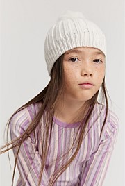 Organically Grown Cotton Blend Pom Pom Rib Beanie