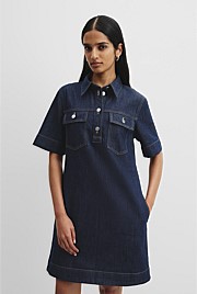 Half Placket Denim Dress