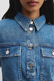 Half Placket Denim Dress