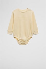 Organically Grown Cotton Waffle Logo Long Sleeve Bodysuit