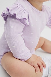 Organically Grown Cotton Frill Rib Long Sleeve Bodysuit