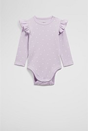 Organically Grown Cotton Frill Rib Long Sleeve Bodysuit