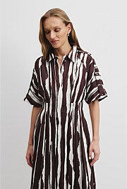 Print Cinched Shirt Dress