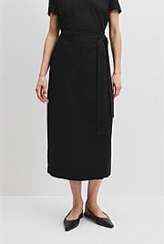 Organically Grown Linen Wrap Midi Skirt