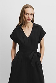 Organically Grown Linen Tuck Detail Midi Dress