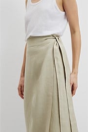 Organically Grown Linen Wrap Midi Skirt