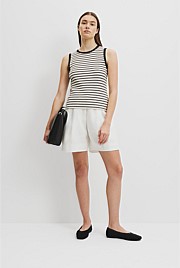 Australian Cotton Blend Stripe High Neck Rib Tank