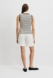 Australian Cotton Blend Stripe High Neck Rib Tank