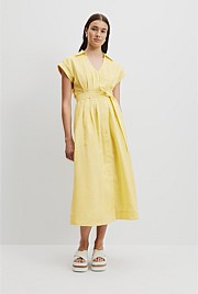 Organically Grown Linen Tuck Detail Midi Dress