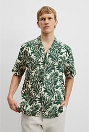 Organically Grown Linen Short Sleeve Leaf Print Shirt