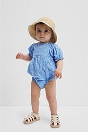 Organically Grown Cotton Short Sleeve Gathered Romper