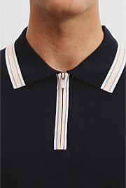 Cotton Silk Tipped Zip Knit Polo