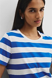 Good Earth Cotton Stripe Short Sleeve Cotton Slub T-Shirt