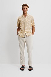Organically Grown Linen Short Sleeve Linear Print Shirt