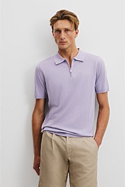 Cotton Silk Zip Knit Polo