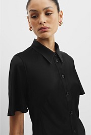 Satin Short Sleeve Fitted Shirt