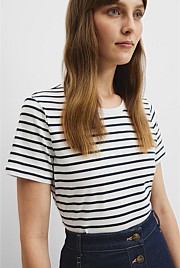 Good Earth Cotton Stripe Short Sleeve Cotton Slub T-Shirt