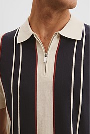 Cotton Silk Panel Zip Polo