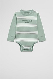 Organically Grown Cotton Spliced Logo Long Sleeve Bodysuit