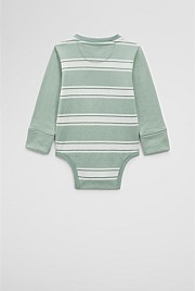 Organically Grown Cotton Spliced Logo Long Sleeve Bodysuit