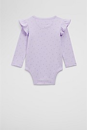 Organically Grown Cotton Frill Rib Long Sleeve Bodysuit