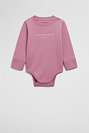 Organically Grown Cotton Contrast Logo Long Sleeve Bodysuit
