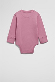 Organically Grown Cotton Contrast Logo Long Sleeve Bodysuit