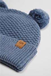 Organically Grown Cotton Blend Pom Ears Knit Beanie