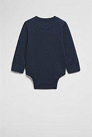 Organically Grown Cotton Contrast Logo Long Sleeve Bodysuit