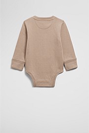 Organically Grown Cotton Contrast Logo Long Sleeve Bodysuit