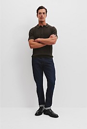 Australian Cotton Rib Short Sleeve Knit Polo Shirt