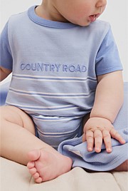 Organically Grown Cotton Stripe Logo T-Shirt Bodysuit