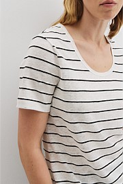 Organically Grown Linen Stripe Scoop Neck T-Shirt